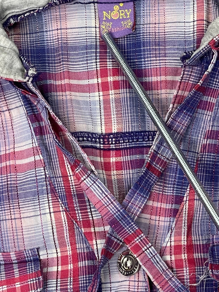 nory fashion checkered hooded shirt (L)