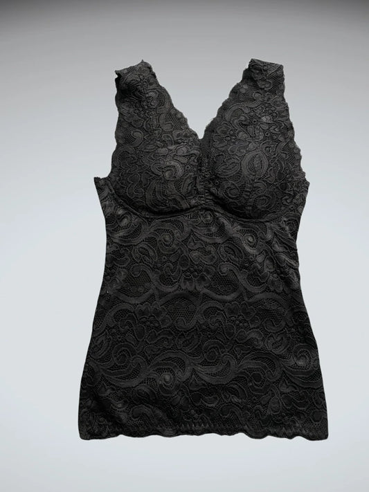 Black Romantic Lace Lingerie-Inspired Top (S)