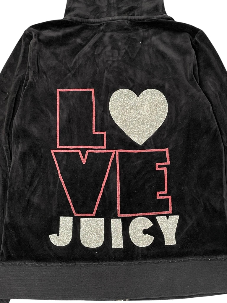 Black Juicy Couture Velour Hoodie with Chain-Trim JC Logo (L)