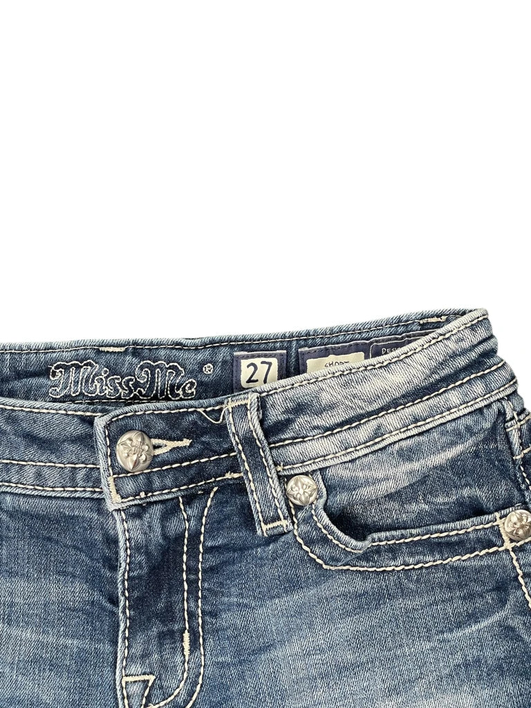 Miss Me Light Wash Rolled Hem Denim Hotpants (L)