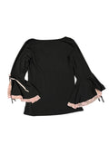 Bisou Bisou Lace Bell-Sleeve Black Top (S)