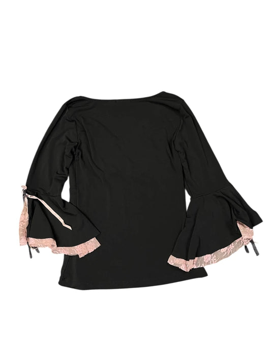 Bisou Bisou Lace Bell-Sleeve Black Top (S)