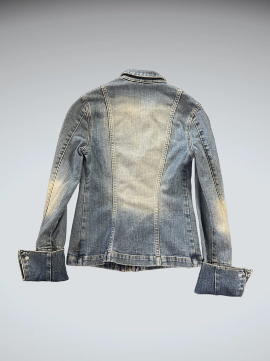 Light Wash Blue Denim Zip Jacket Women (S)