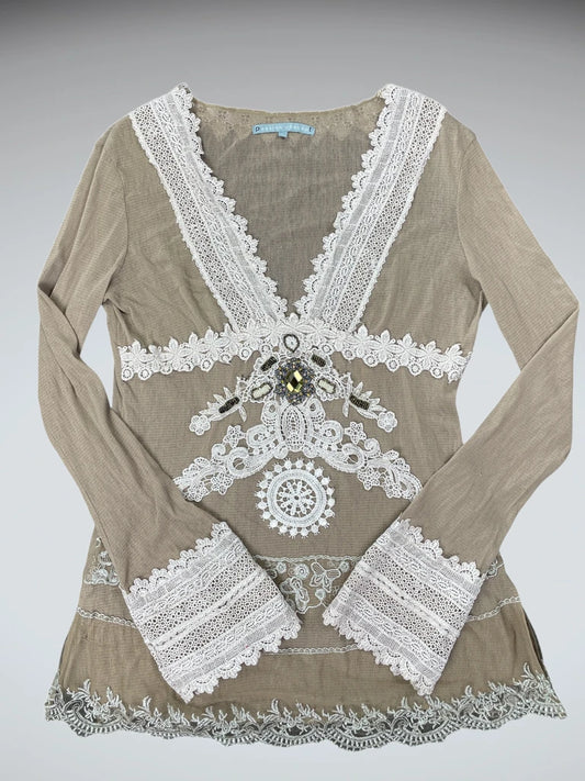 Passion Concept Beige Draped Dress Top (L)