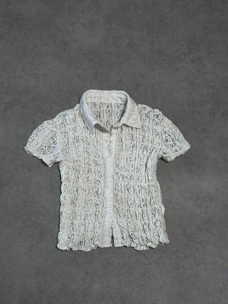 white lace short sleeve shirt