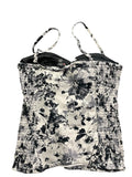 Beige black baroque print top (M)