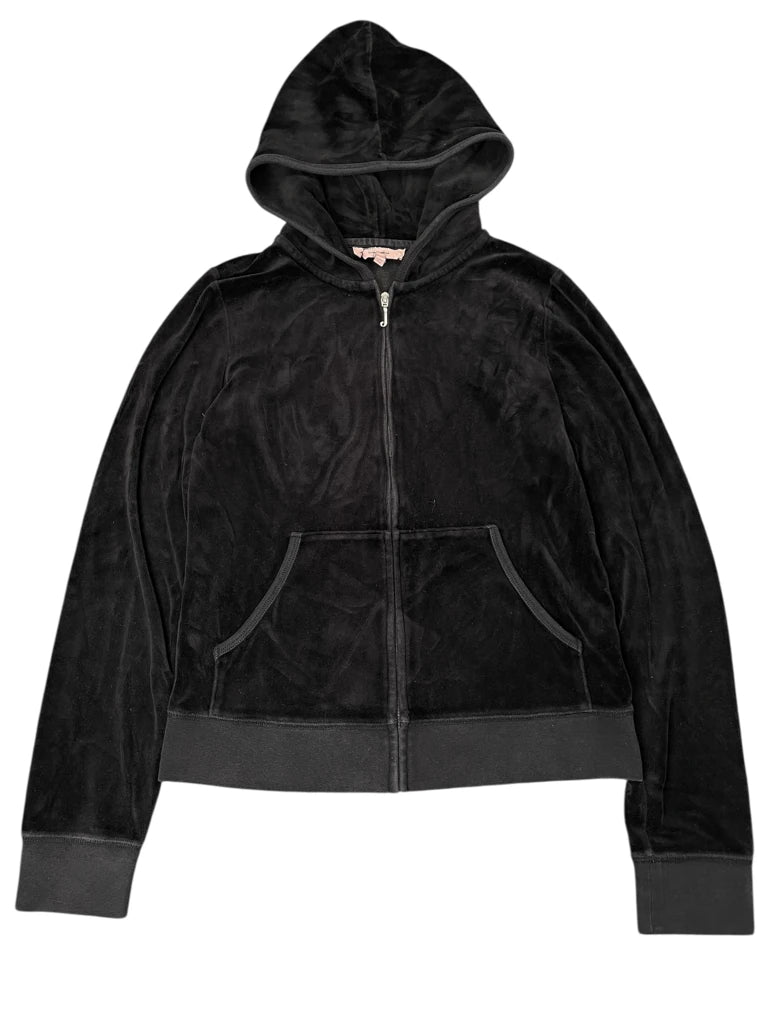 Black Juicy Couture Velour Hoodie with Chain-Trim JC Logo (L)