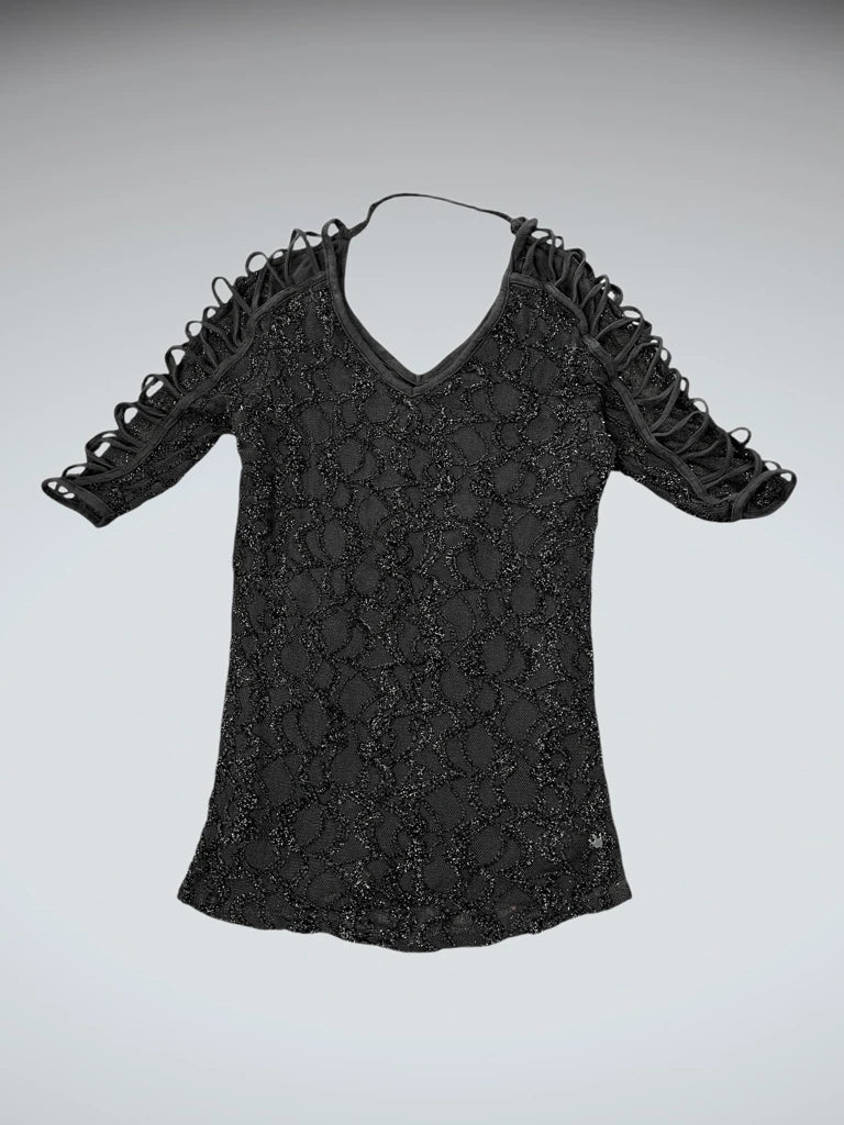 Black Lace Cutout Sleeve Evening Top (M)