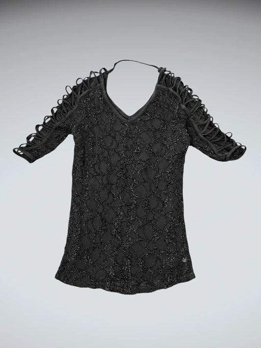 Black Lace Cutout Sleeve Evening Top (M)