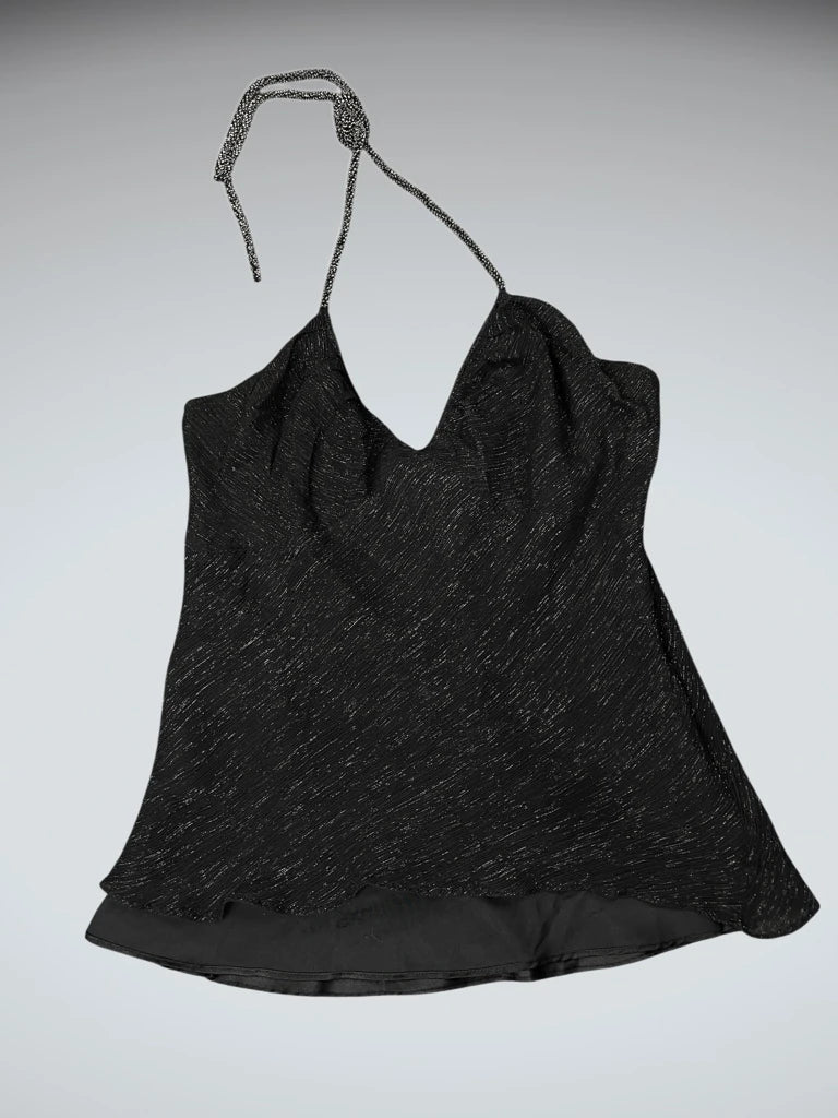 Black Satin Effect Vintage Top (M)
