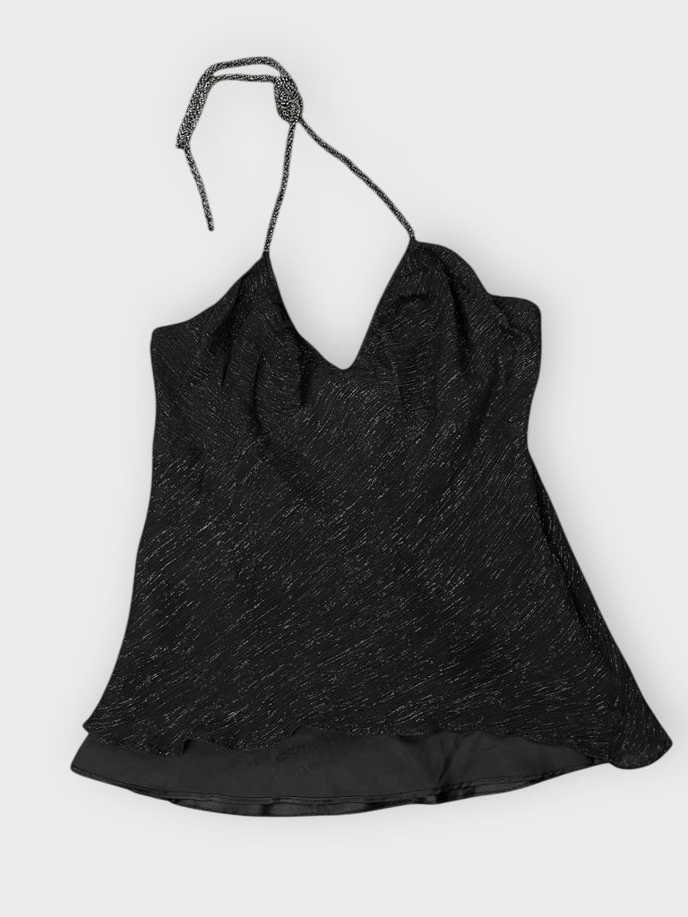 Black Satin Effect Vintage Top (M)