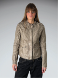 Earthtone Grey Faux Leather Racing Jacket Women (M)