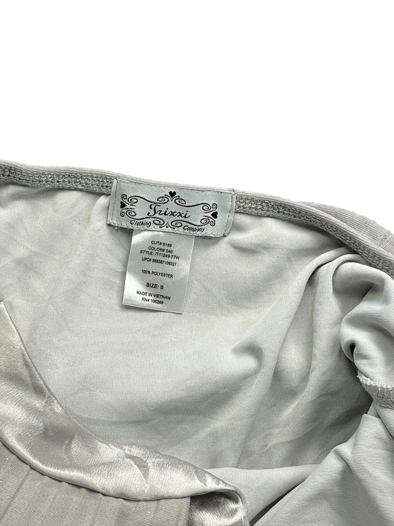 Silver Satin Halterneck Pleated Party Top (S)