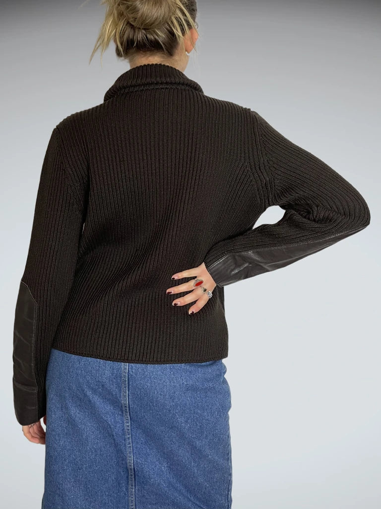 Leather jacket with fabric