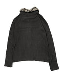 Black Ribbed Zip Cardigan with Faux Fur Collar (M)