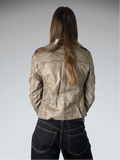 Earthtone Grey Faux Leather Racing Jacket Women (M)