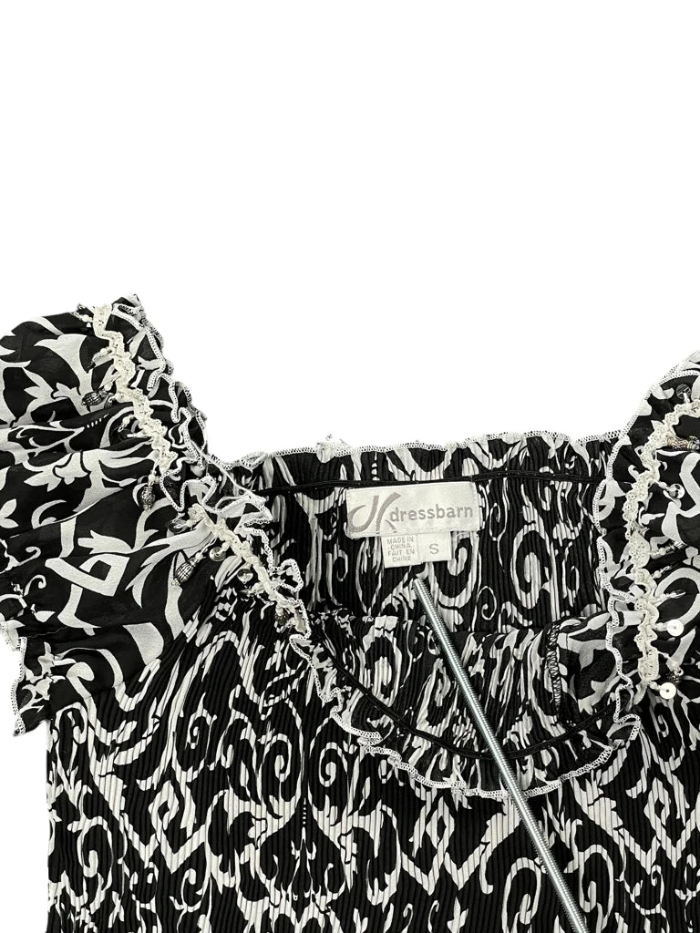 Black White Paisley Off-Shoulder Boho Top (S)