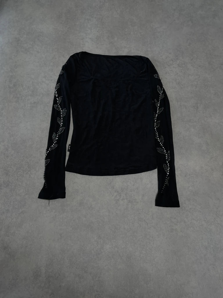 top with gems decoration on the sleeves