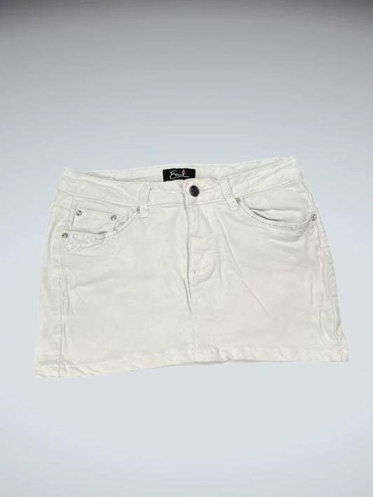 Earl White Rhinestone Accent Denim Mini Skirt (XS)