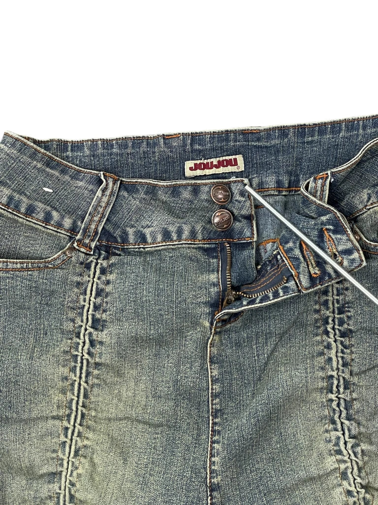Jou Jou Distressed Wash Denim Skirt (L)
