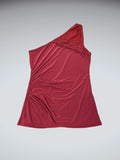 Burgundy One Shoulder Lace Trim Top (M)