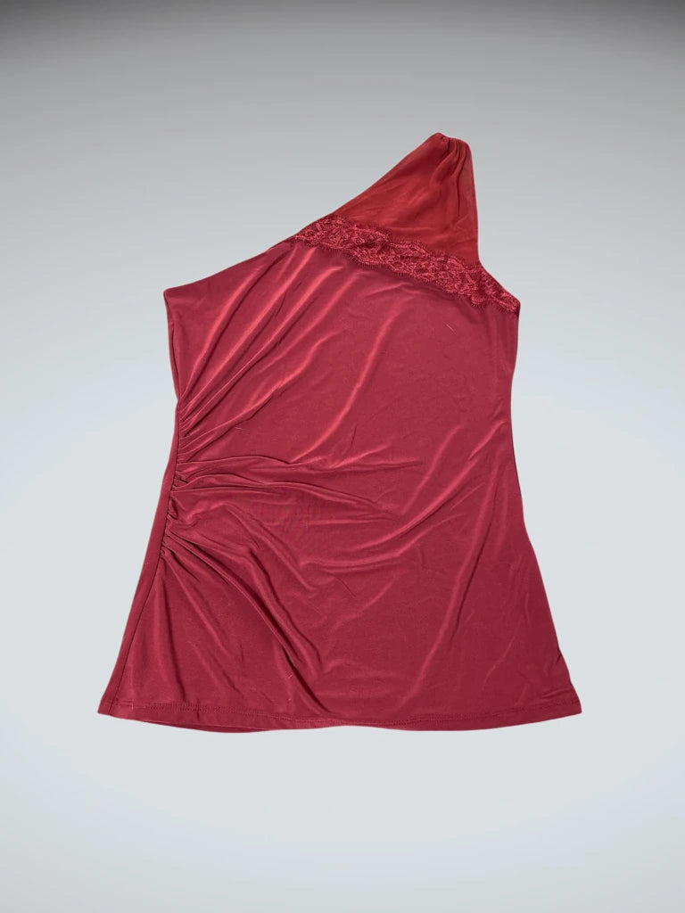 Burgundy One Shoulder Lace Trim Top (M)