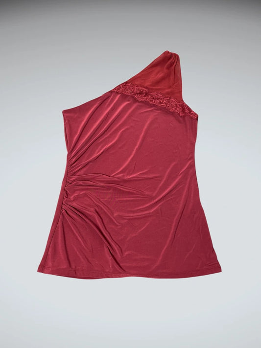 Burgundy One Shoulder Lace Trim Top (M)