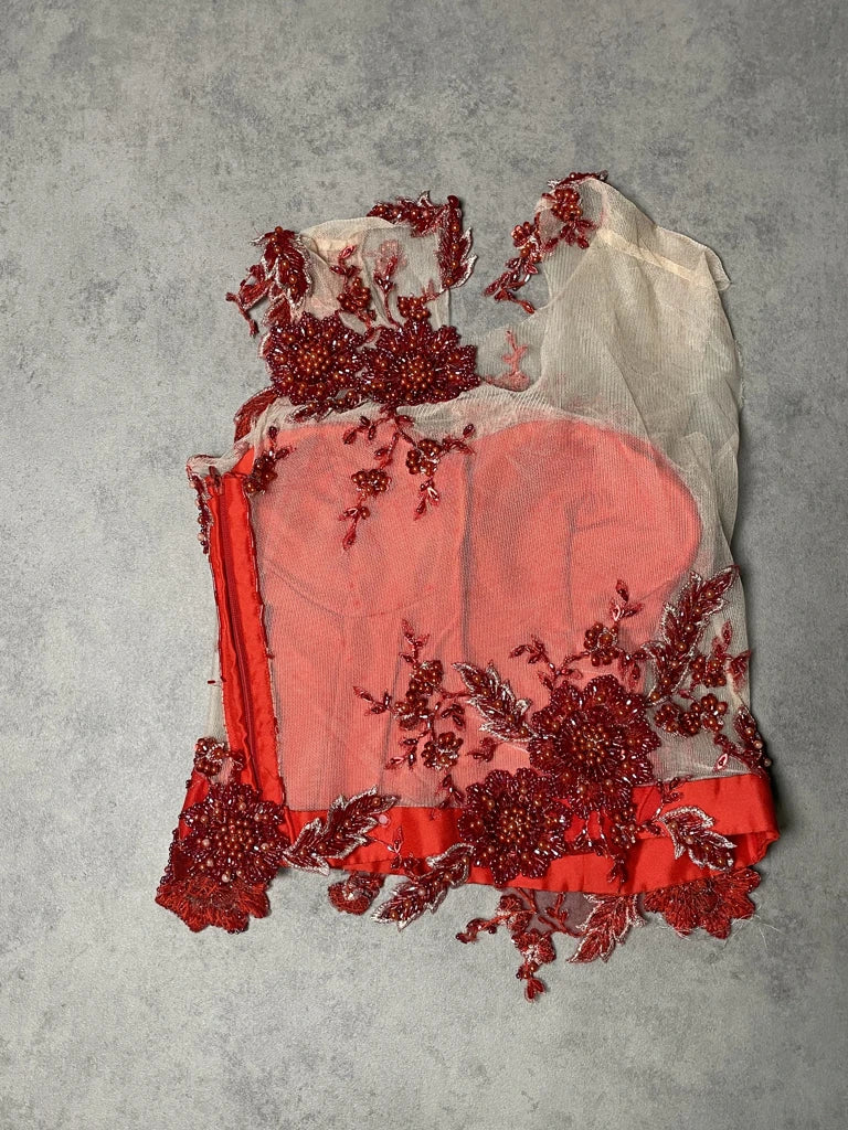 Red Floral Top with Paillettes
