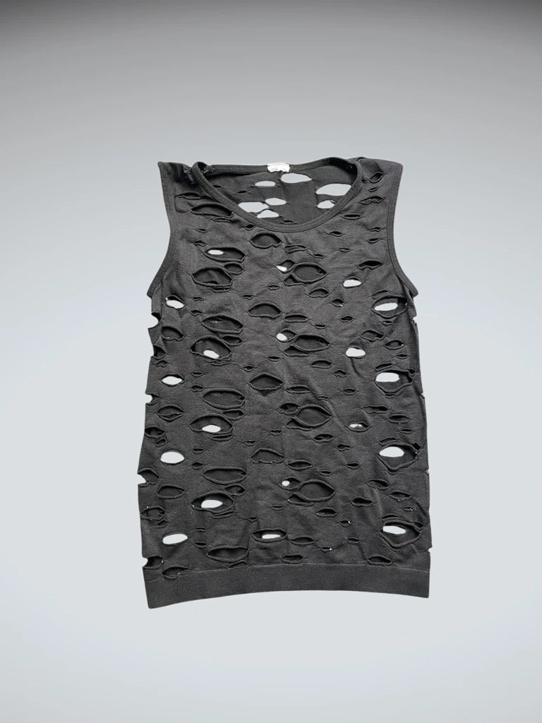 Black Distressed Sleeveless Punk Top (S)