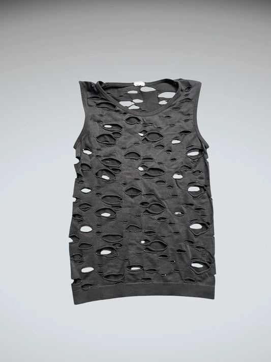 Black Distressed Sleeveless Punk Top (S)