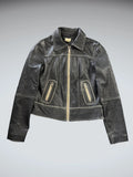 Vintage Black Faux Leather Jacket with Yellow Detail Women (XS)