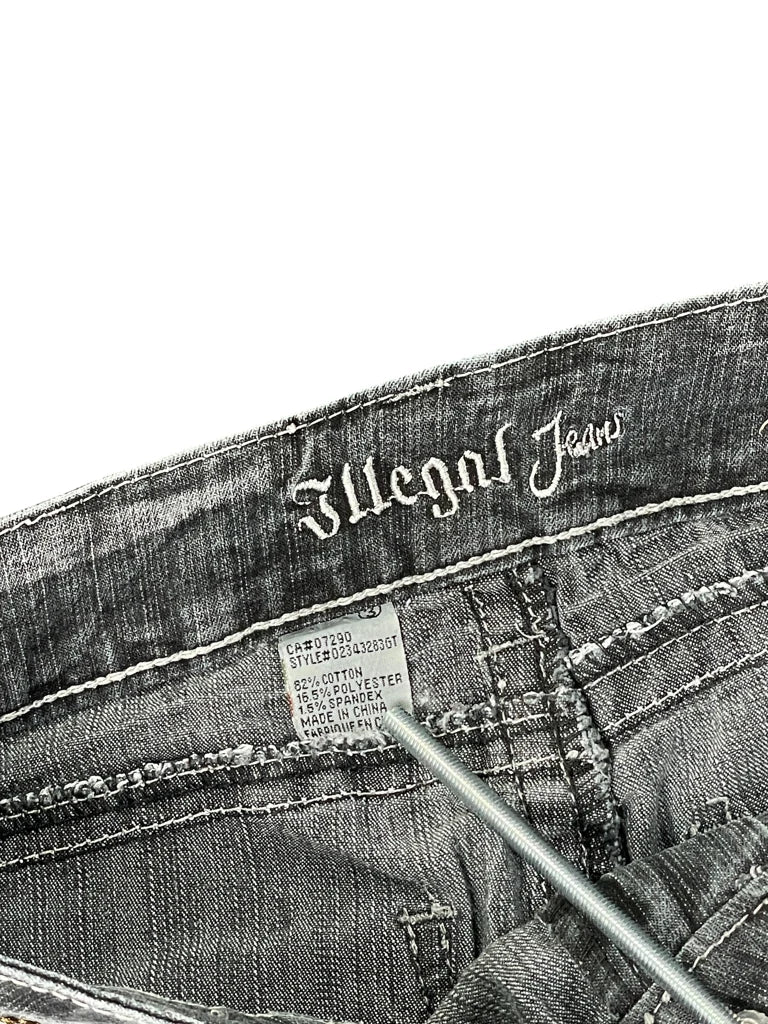 Grey Washed Vintage Denim Skirt with Rhinestone Detail (M)