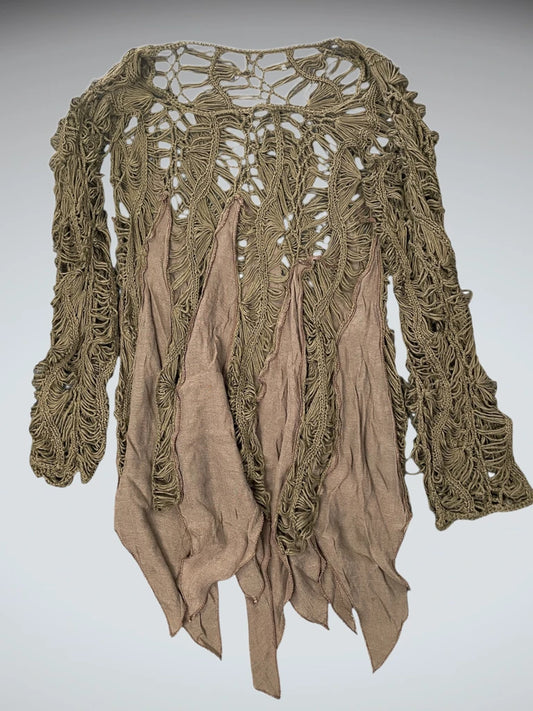 Sheer Brown Distressed Mesh Top (S)