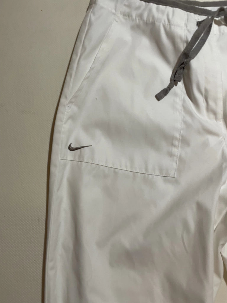 Minimalist White Nylon Track Pants Grey Drawstring Nike Retro (M)