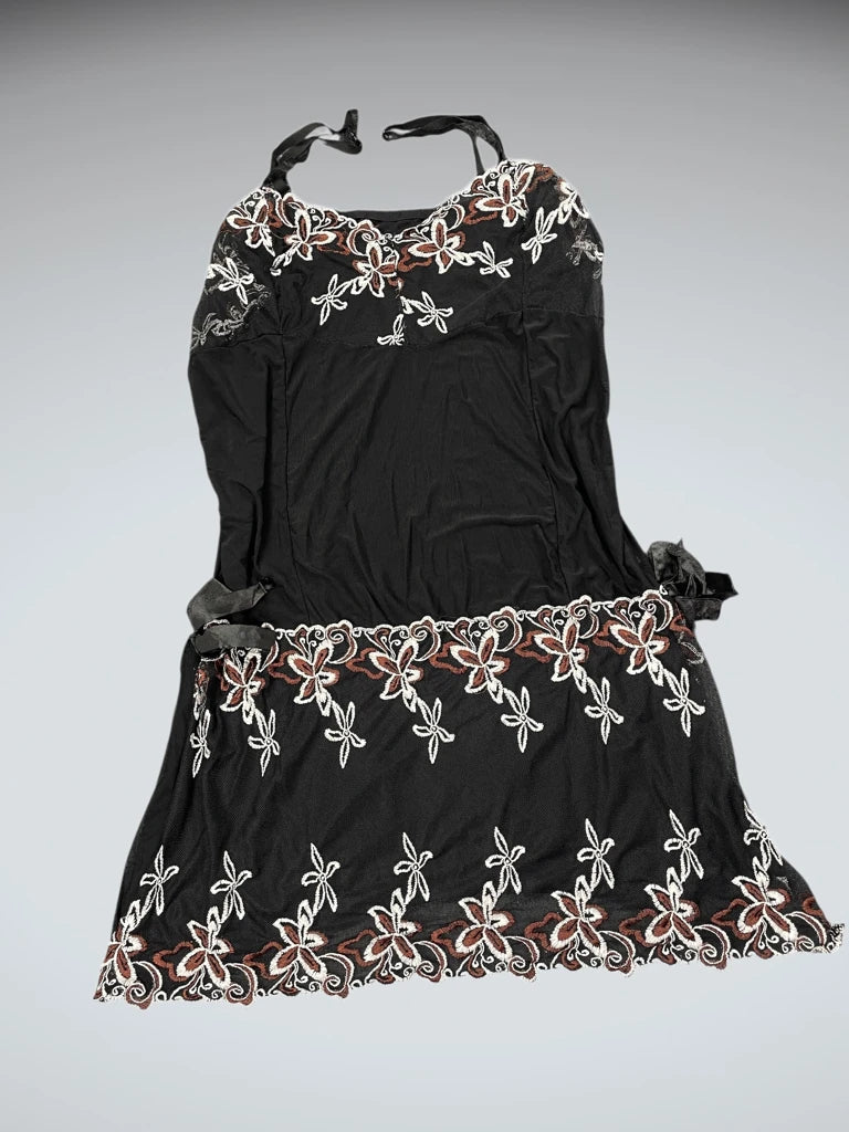 Black Floral Embroidered Sheer Top (S)