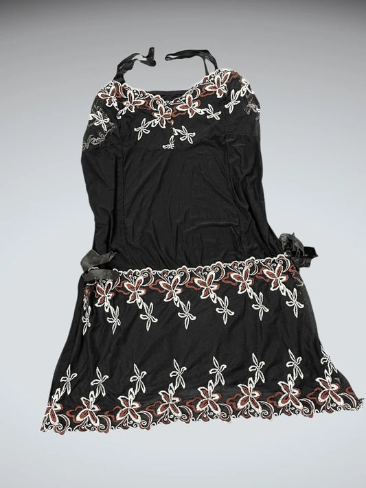 Black Floral Embroidered Sheer Top (S)