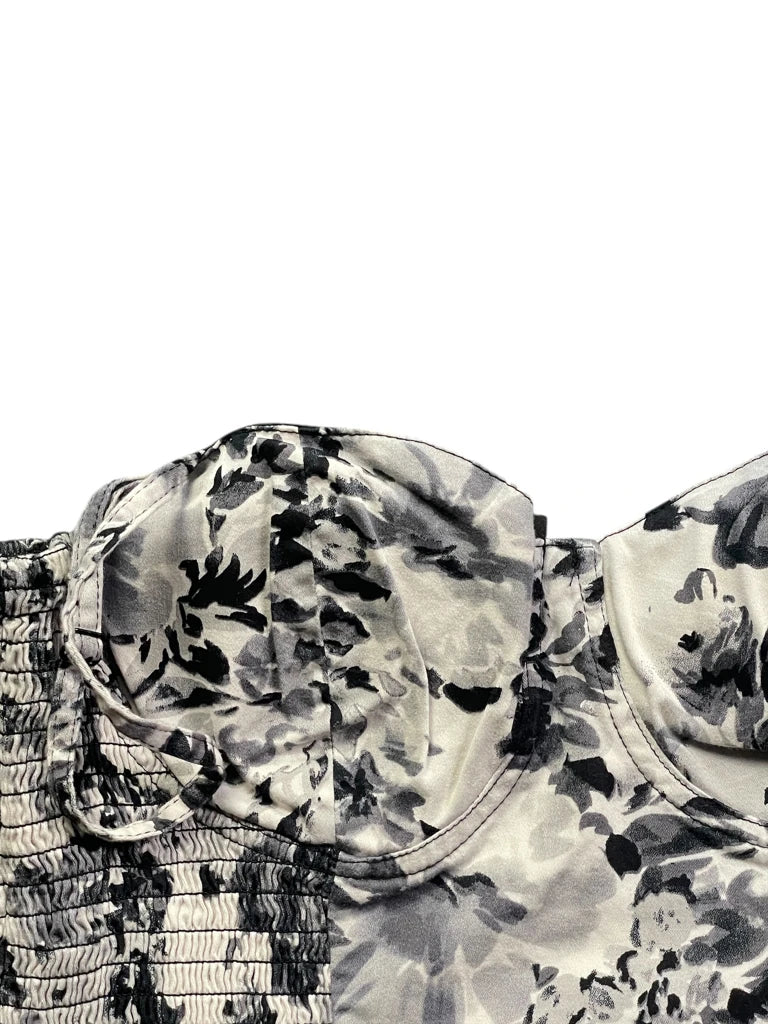 Beige black baroque print top (M)
