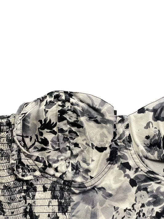 Beige black baroque print top (M)