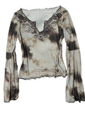 Boho Washed Multi-Color V-Neck Blouse (S)