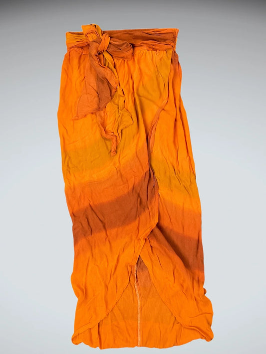 Orange high-waist polyester skirt (S)