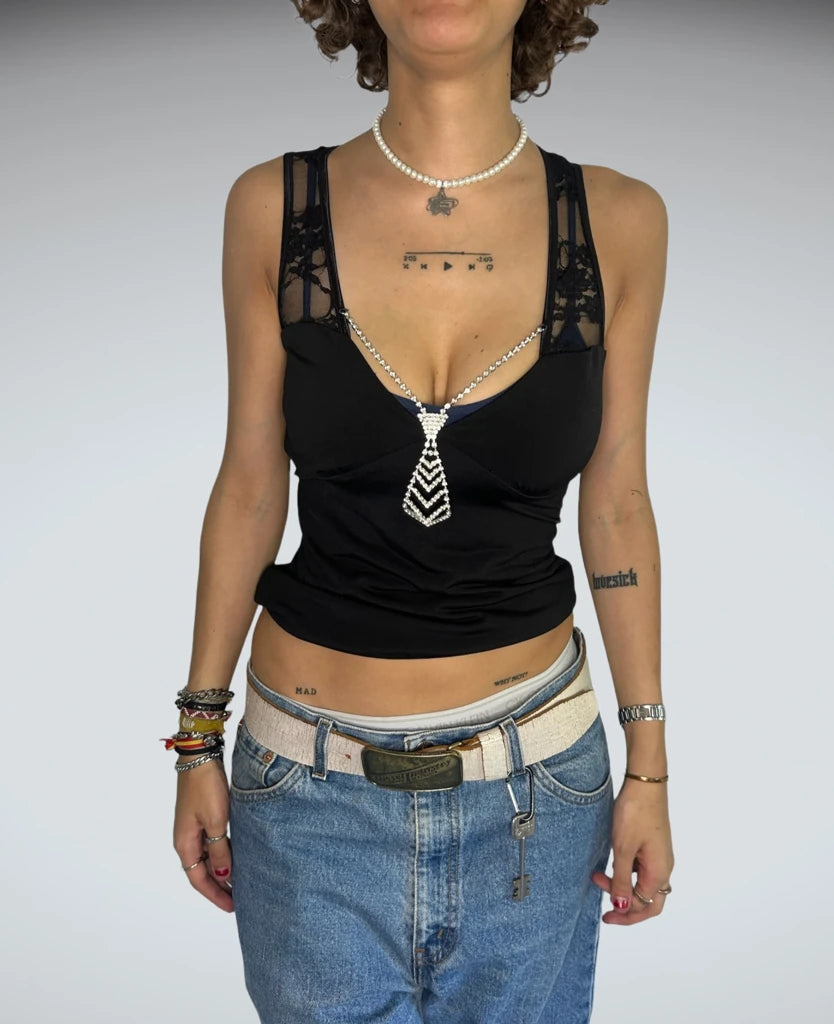 2000s chic rhinestones top