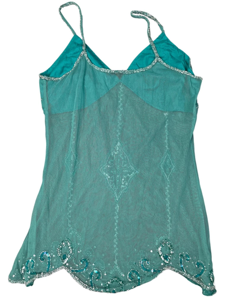 Light Blue Shiny Pattern Dress Top (L)