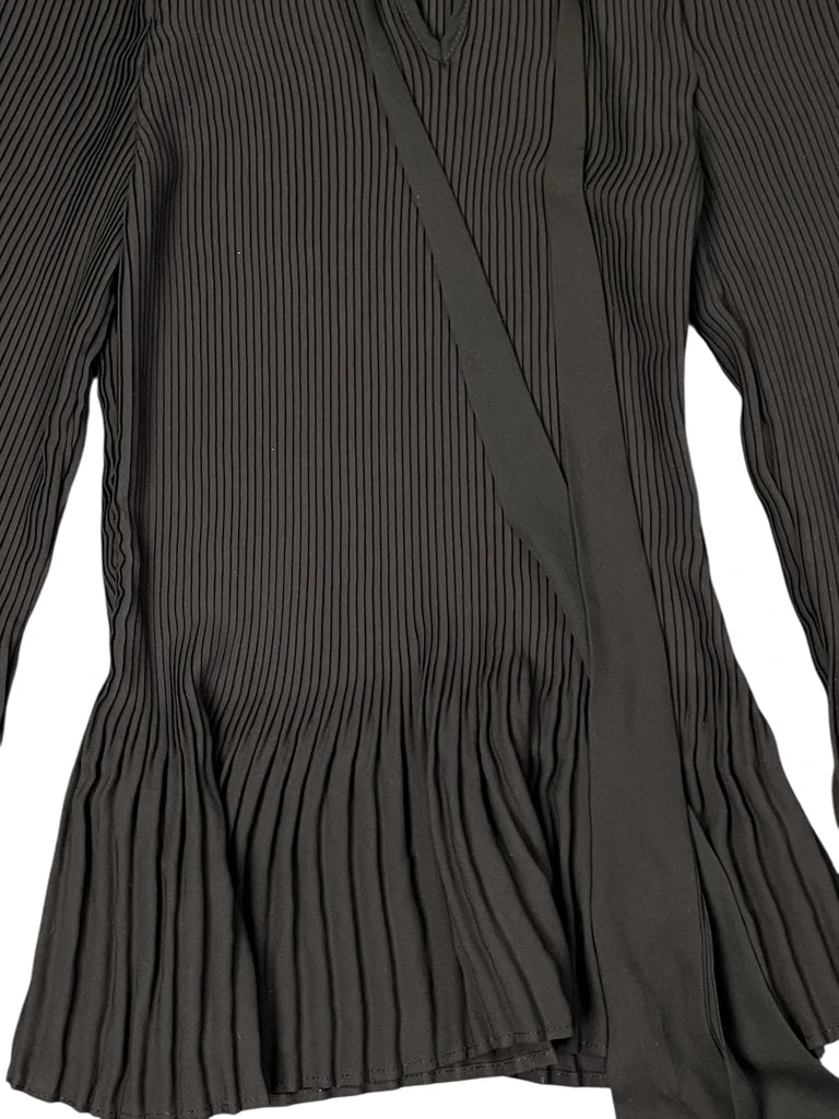 DKNY Pleated Tie-Neck Blouse in Black (S)