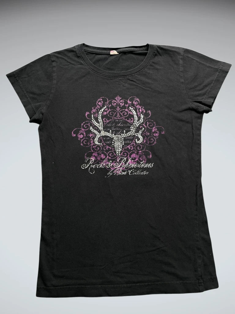 Black Y2K Deer Graphic Tee (S)