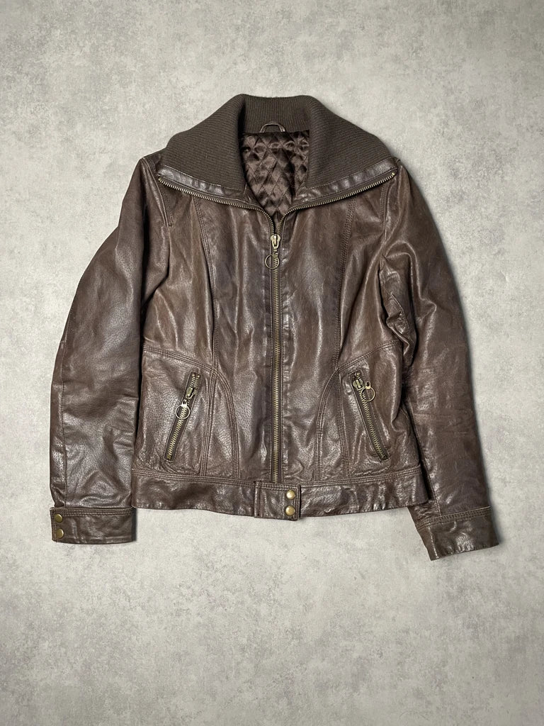 brown leather jacket