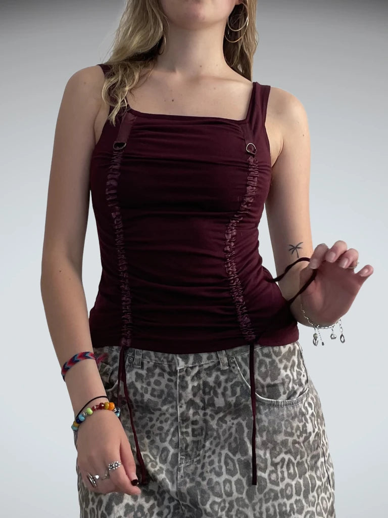 Plum Tension – Strappy Drawstring Top (S?)