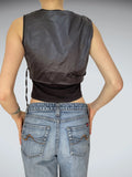 Edgy Cropped U-Neck Vest Gray Faux Leather Grunge Chic (S)