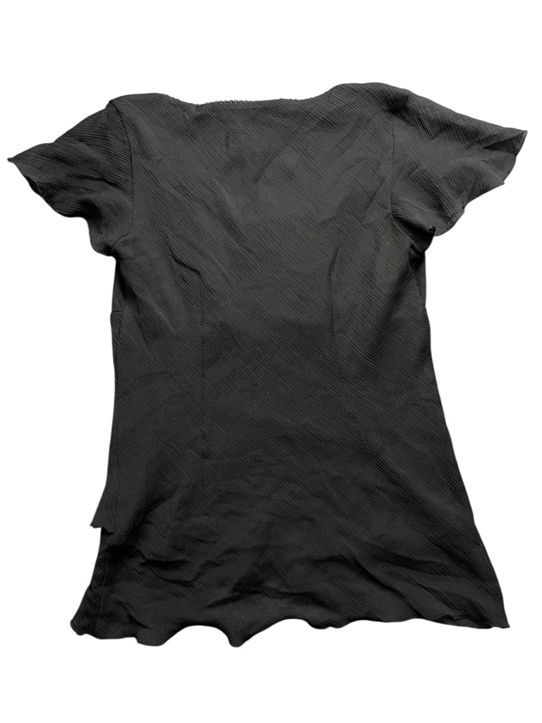 Black Draped Neck Floral Print Top (S)