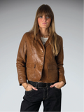 Vintage Brown Genuine Leather Coat Women (M)