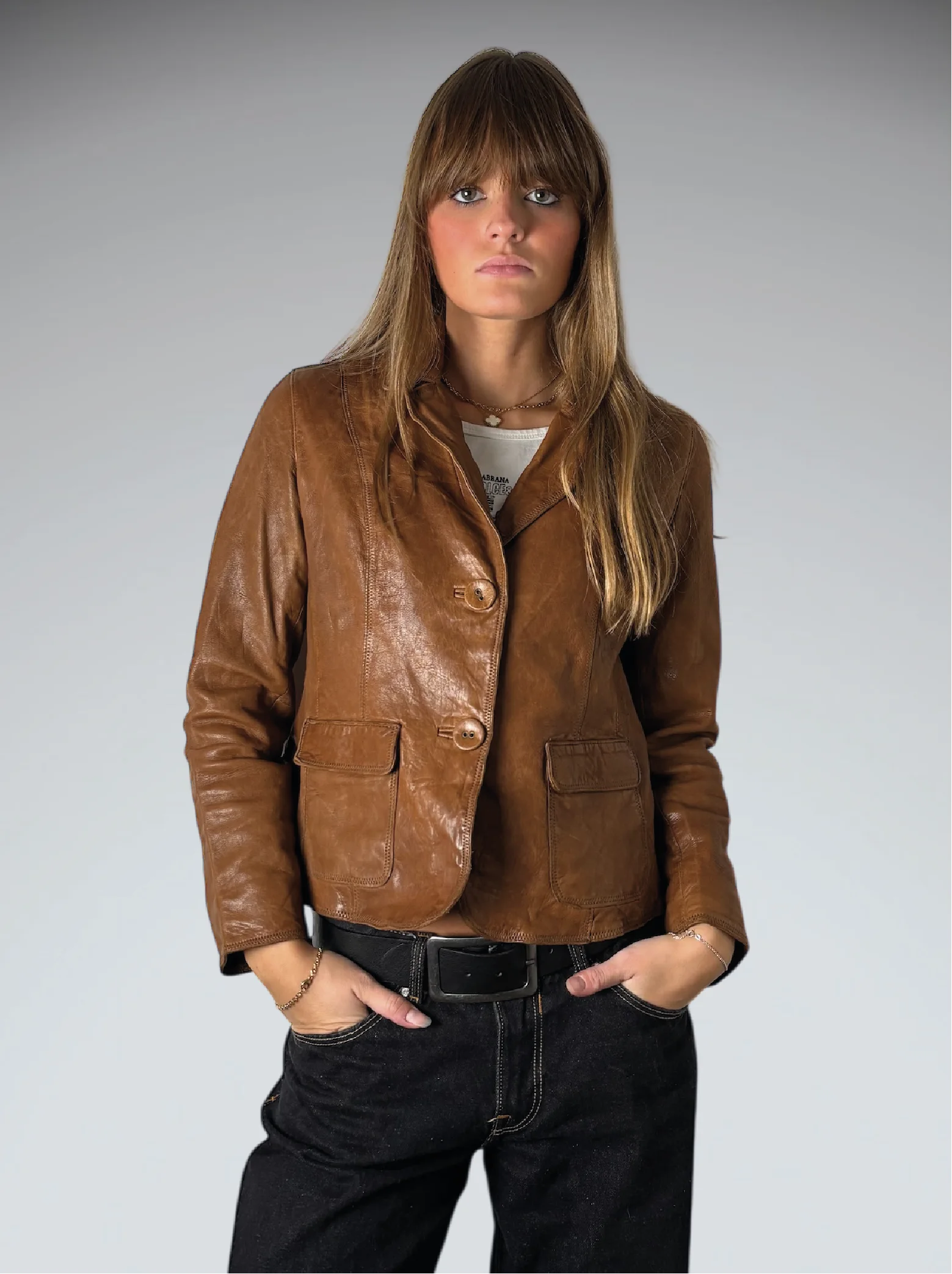 Vintage Brown Genuine Leather Coat Women (M)